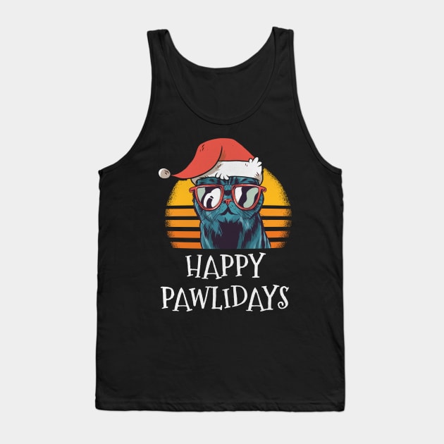 Happy Pawlidays Cat Christmas New Year Tank Top by funkyteesfunny